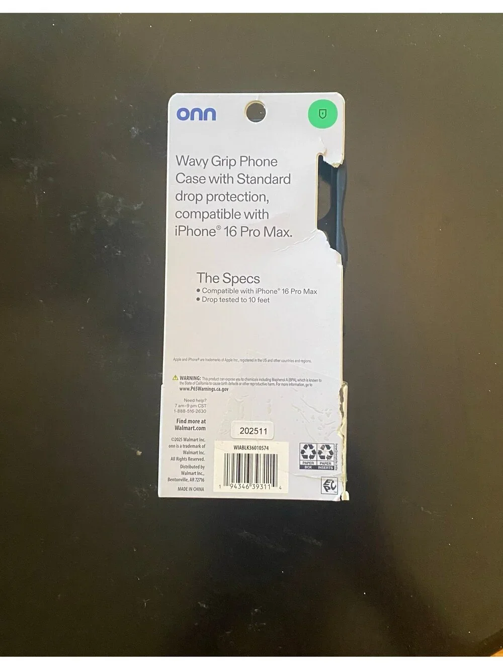 Onn Case for iPhone 16 Pro Max Wavy Grip Black/Gold Glitter